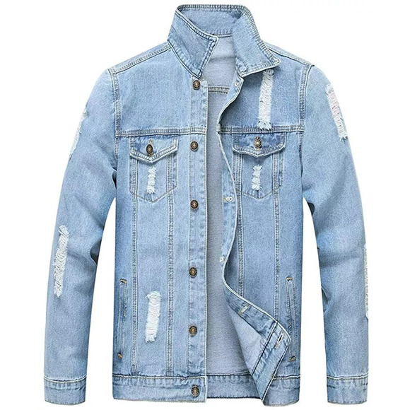LZLER Other - LZLER Jean Jacket for Men, Classic Ripped Slim Denim Jacket with Holes Large
